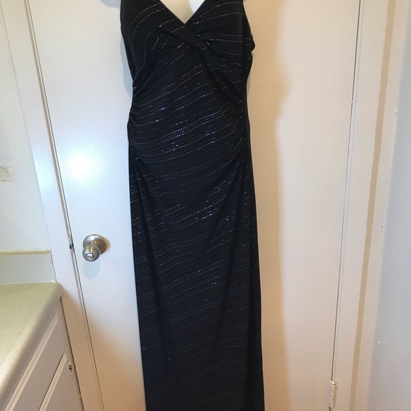 BLACK FORMAL EVENING MAXI DRESS City Triangles body con sparkly spaghett… - Picture 5 of 8